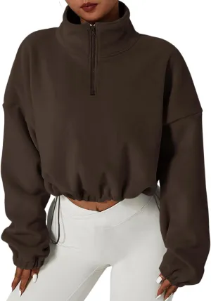 Muchpow Women's Casual Sweatshirts Fall Half Zip Up Hoodies Fleece Long Sleeve Crop Sherpa Fall Outfits 2023