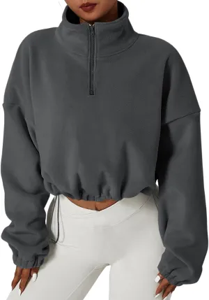 Muchpow Women's Casual Sweatshirts Fall Half Zip Up Hoodies Fleece Long Sleeve Crop Sherpa Fall Outfits 2023