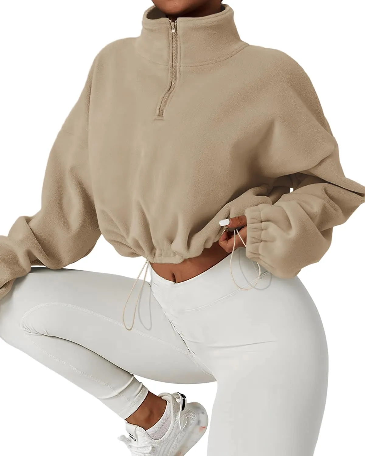 Muchpow Women's Casual Sweatshirts Fall Half Zip Up Hoodies Fleece Long Sleeve Crop Sherpa Fall Outfits 2023