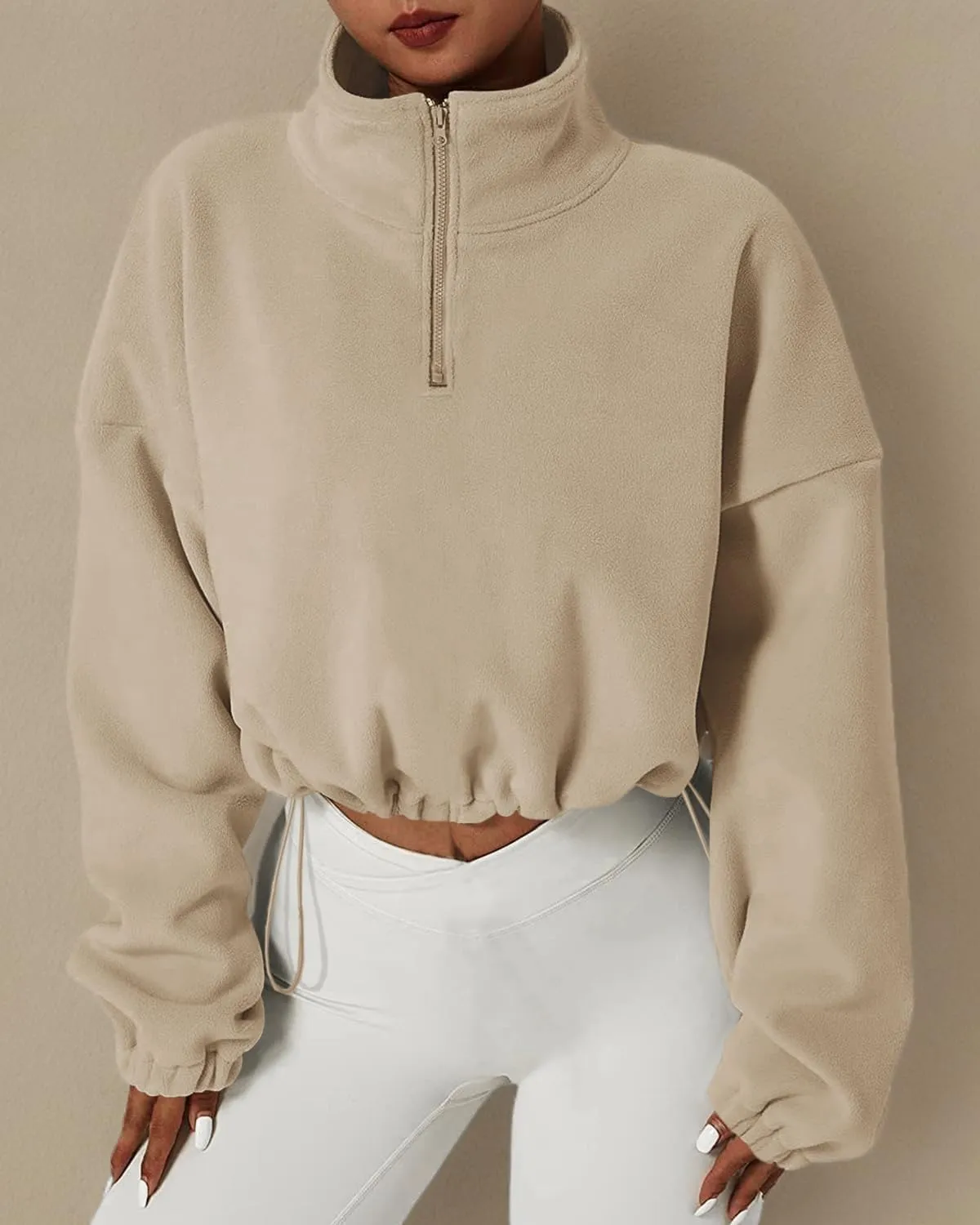 Muchpow Women's Casual Sweatshirts Fall Half Zip Up Hoodies Fleece Long Sleeve Crop Sherpa Fall Outfits 2023