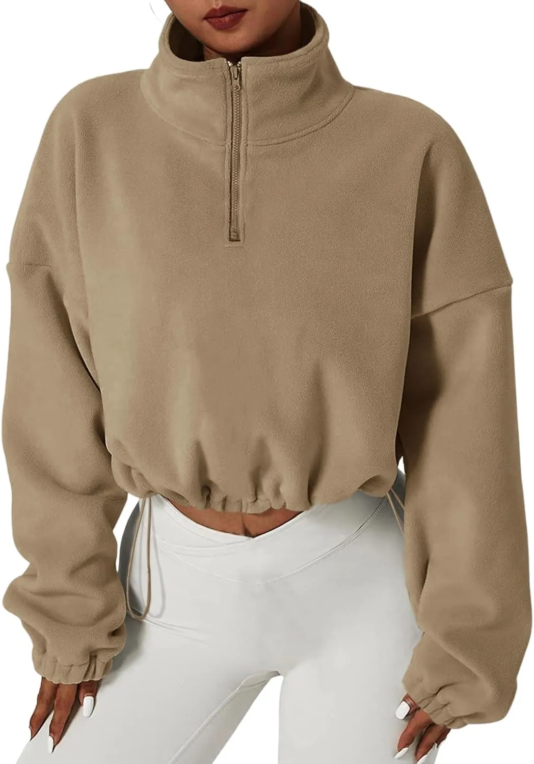 Muchpow Women's Casual Sweatshirts Fall Half Zip Up Hoodies Fleece Long Sleeve Crop Sherpa Fall Outfits 2023