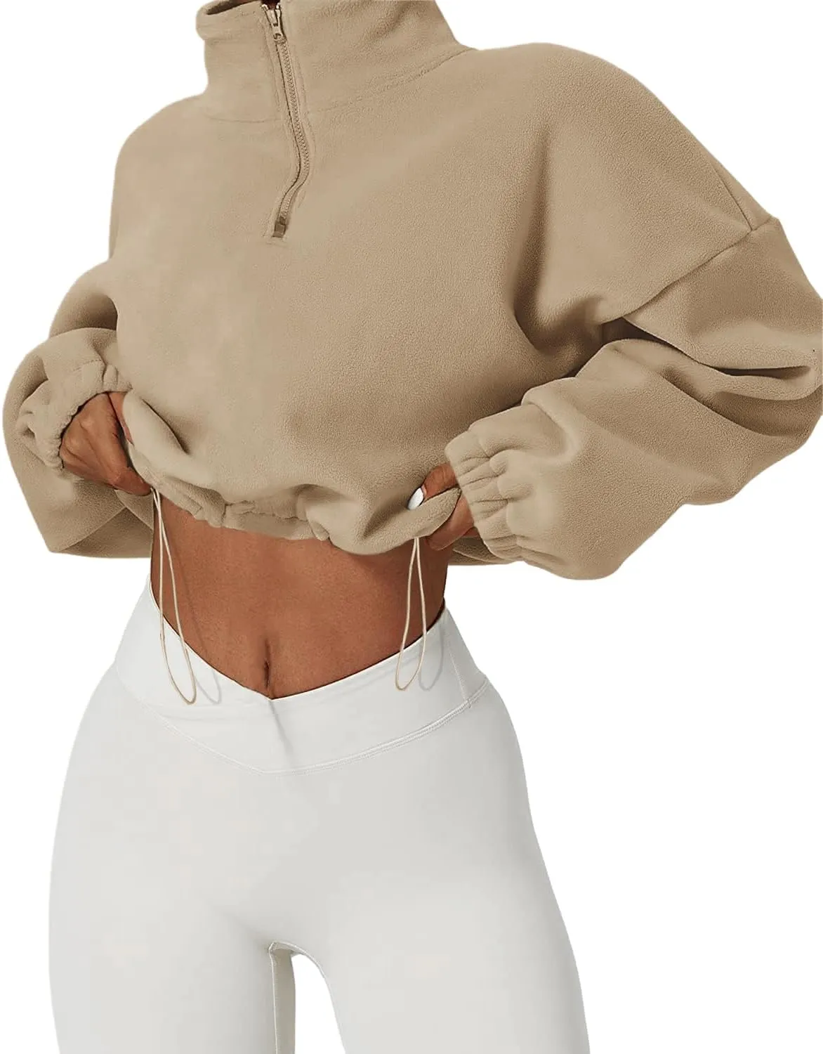 Muchpow Women's Casual Sweatshirts Fall Half Zip Up Hoodies Fleece Long Sleeve Crop Sherpa Fall Outfits 2023