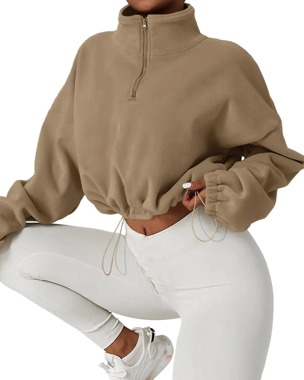 Muchpow Women's Casual Sweatshirts Fall Half Zip Up Hoodies Fleece Long Sleeve Crop Sherpa Fall Outfits 2023