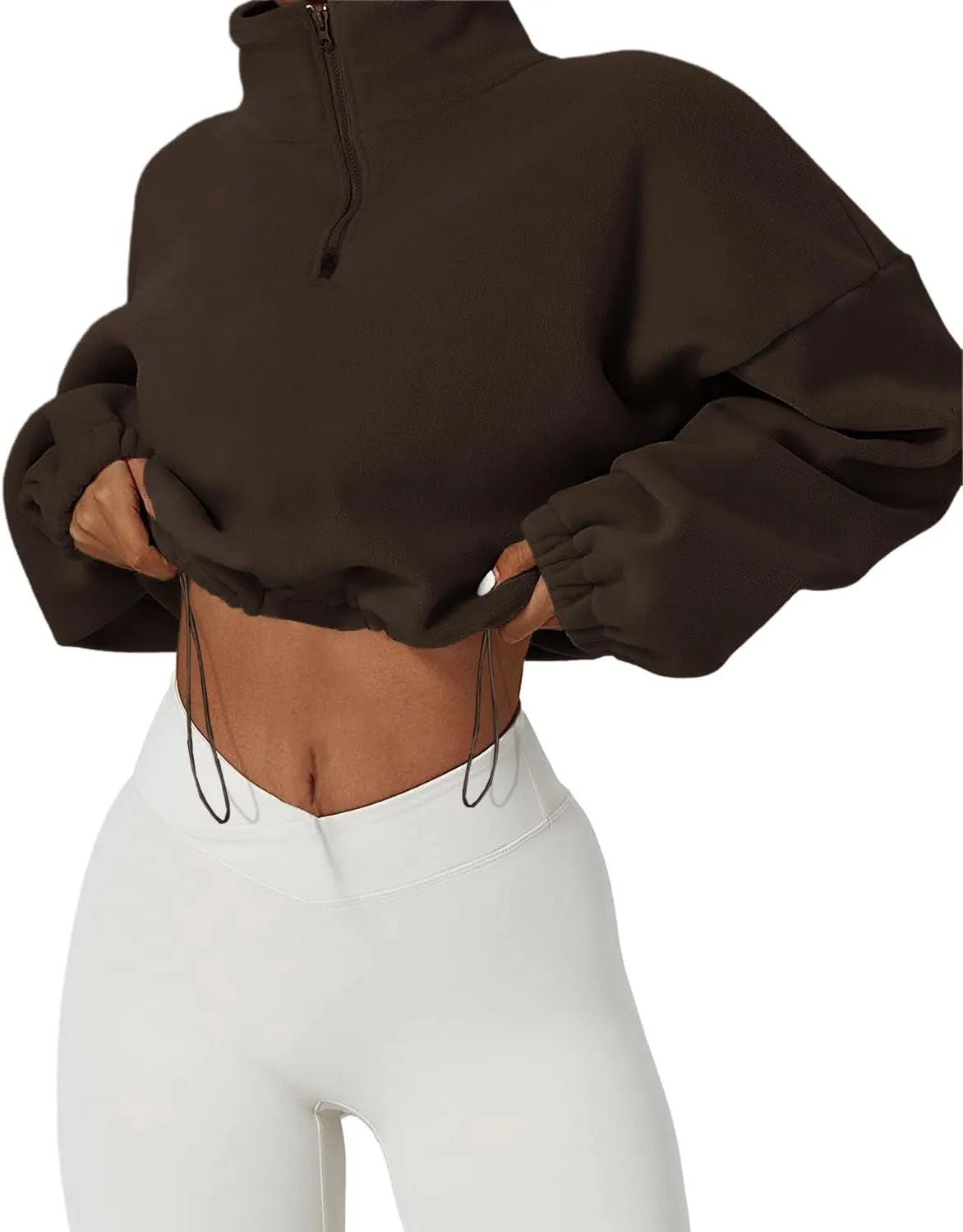 Muchpow Women's Casual Sweatshirts Fall Half Zip Up Hoodies Fleece Long Sleeve Crop Sherpa Fall Outfits 2023