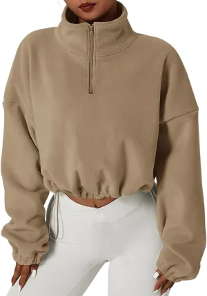 Muchpow Women's Casual Sweatshirts Fall Half Zip Up Hoodies Fleece Long Sleeve Crop Sherpa Fall Outfits 2023