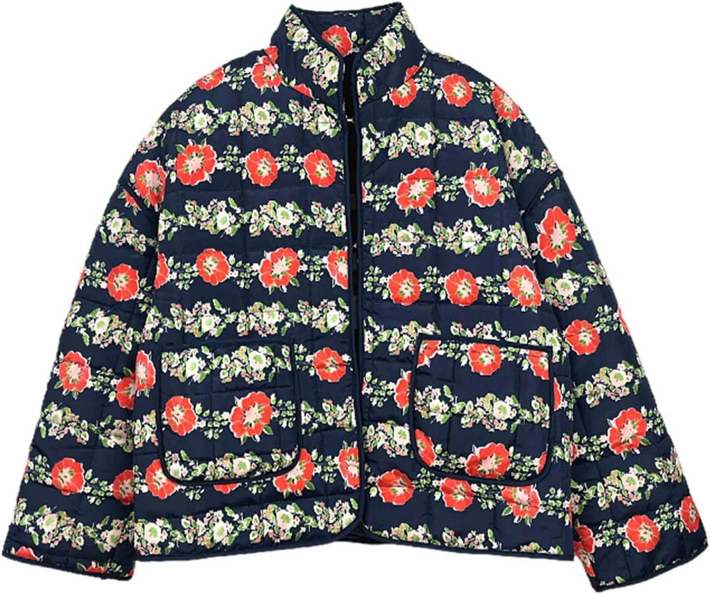 Muineobuka Women Y2k Quilted Jacket Long Sleeve Open Front Floral Lightweight Jacket Padded Quilted Cropped Cardigan Jackets
