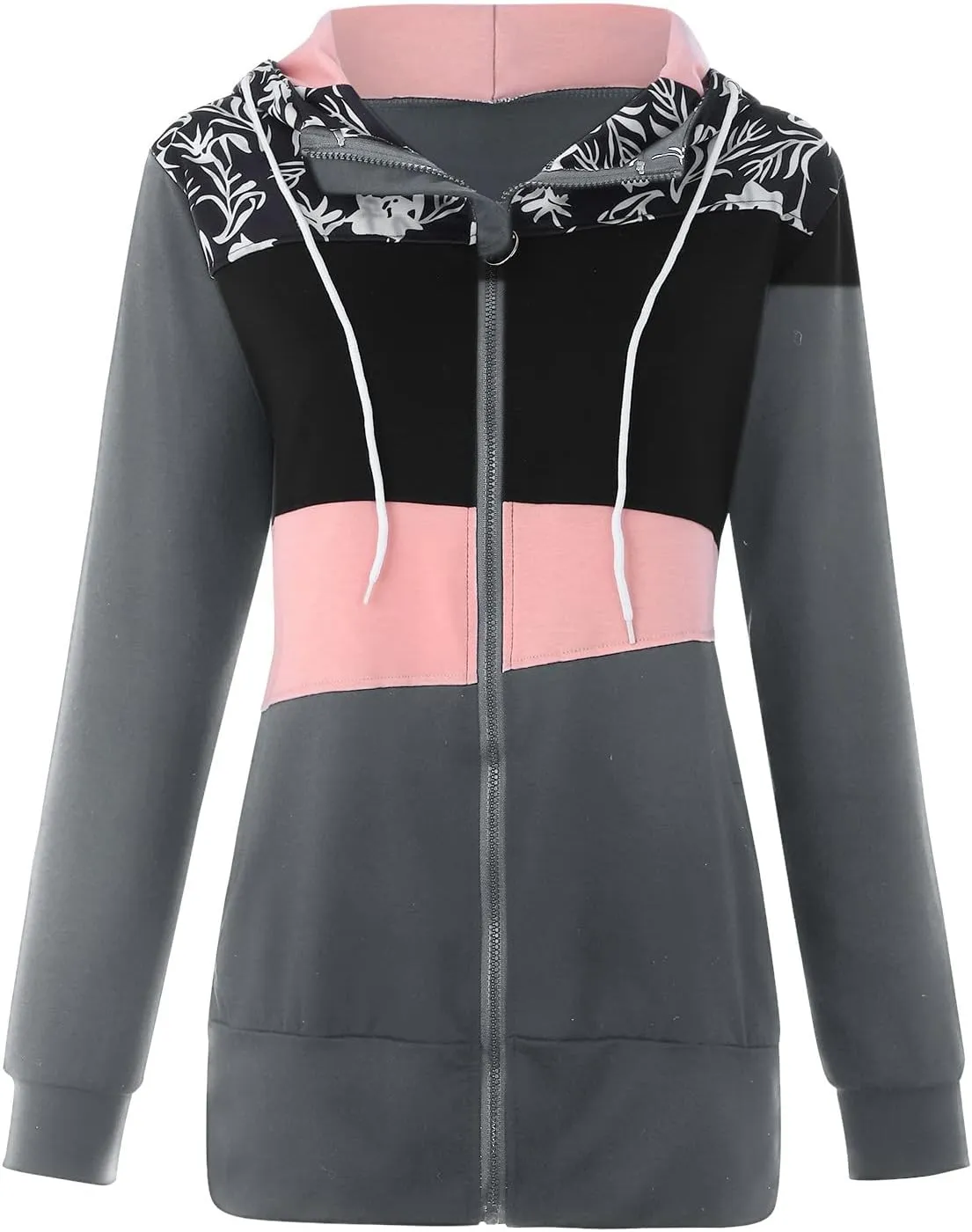 Muyise Women's Full Zip Up Hoodies Long Sleeve Color Block Hooded Sweatshirts Jackets Casual Lightweight Coat with Pockets