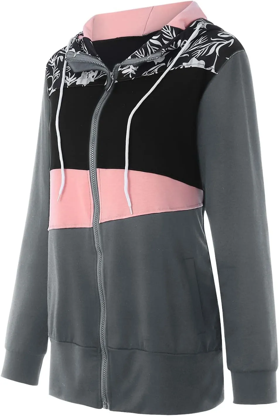Muyise Women's Full Zip Up Hoodies Long Sleeve Color Block Hooded Sweatshirts Jackets Casual Lightweight Coat with Pockets