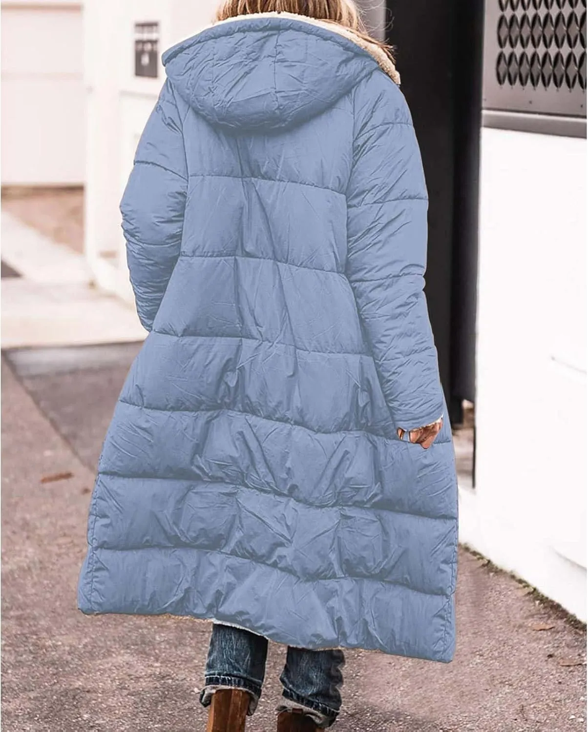 Muyise Womens Sherpa Fleece Coat Winter Warm Oversized Shearling Thicken Puffer Long Coats Jackets Outerwear with Pockets
