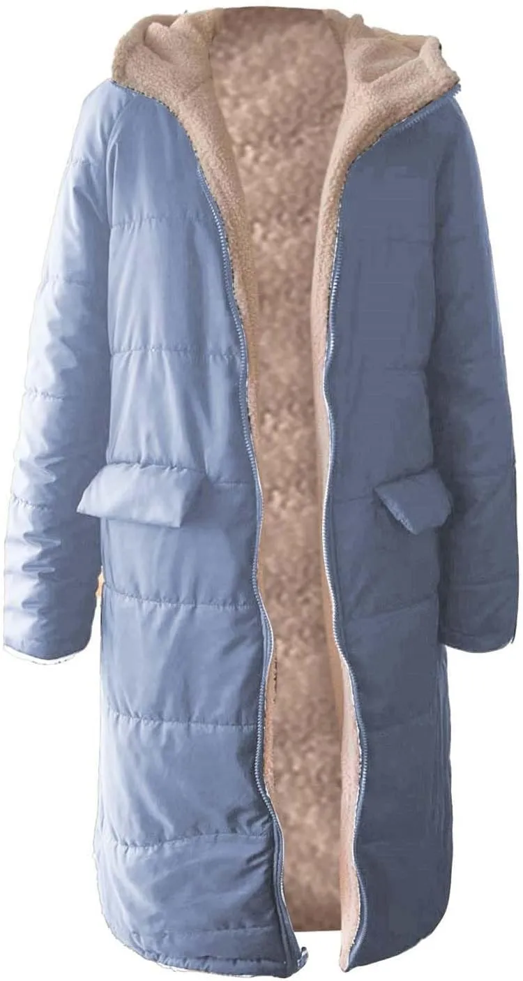 Muyise Womens Sherpa Fleece Coat Winter Warm Oversized Shearling Thicken Puffer Long Coats Jackets Outerwear with Pockets