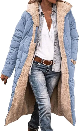 Muyise Womens Sherpa Fleece Coat Winter Warm Oversized Shearling Thicken Puffer Long Coats Jackets Outerwear with Pockets
