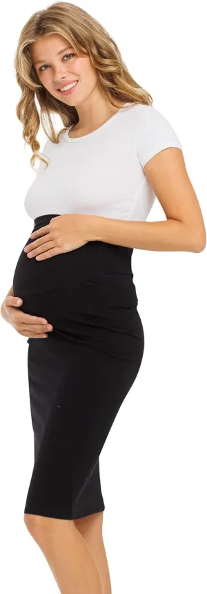 My Bump Women's Comfort Stretch High Waisted Tummy Control Midi Maternity Pencil Skirt Made in USA