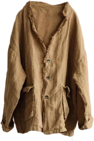 NFYM Womens Fall Linen Jacket Hippie Frayed Raw Hem Outerwear Clothes Lightweight Coats with Pockets