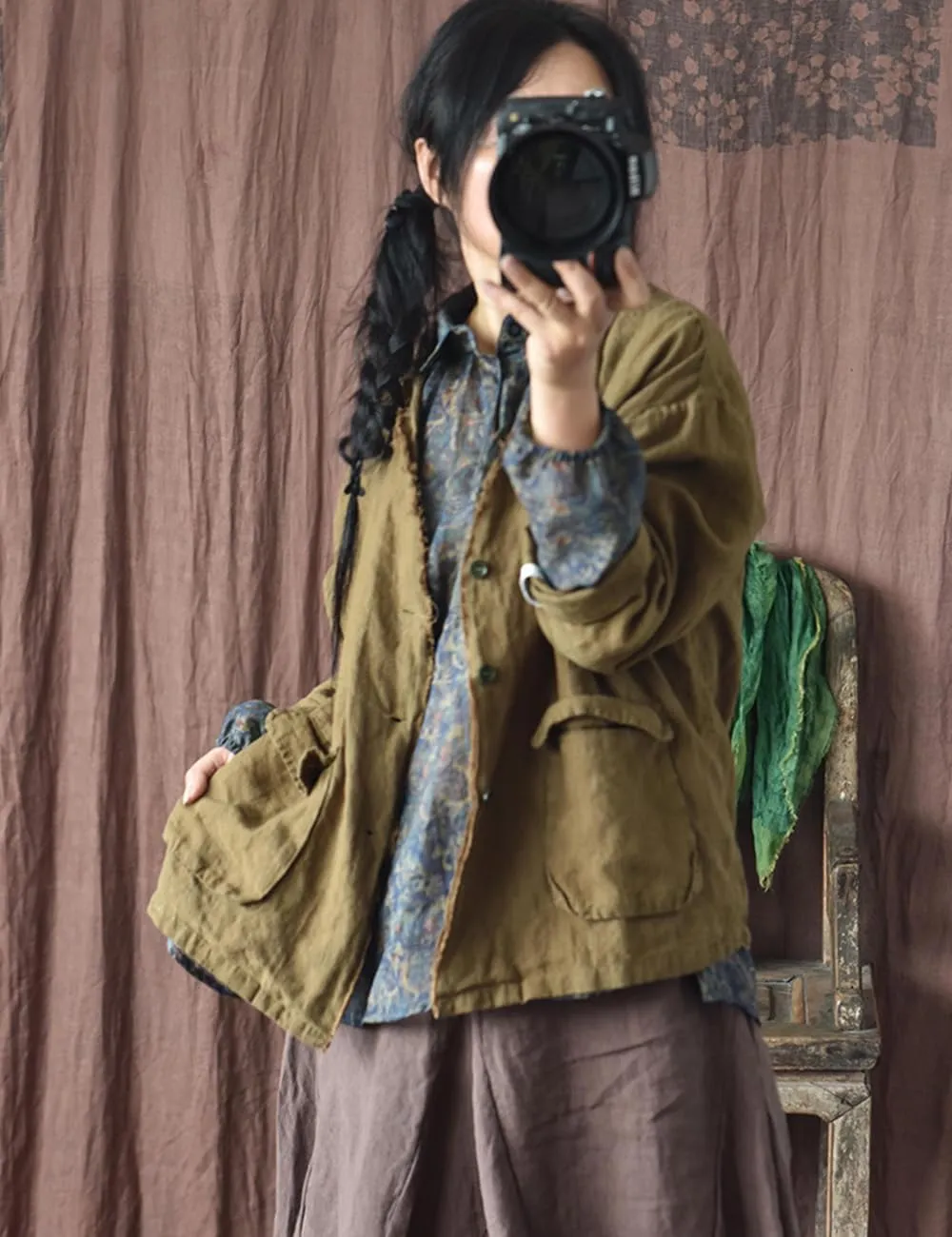 NFYM Womens Fall Linen Jacket Hippie Frayed Raw Hem Outerwear Clothes Lightweight Coats with Pockets