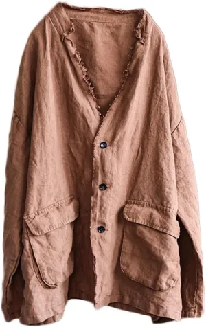 NFYM Womens Fall Linen Jacket Hippie Frayed Raw Hem Outerwear Clothes Lightweight Coats with Pockets