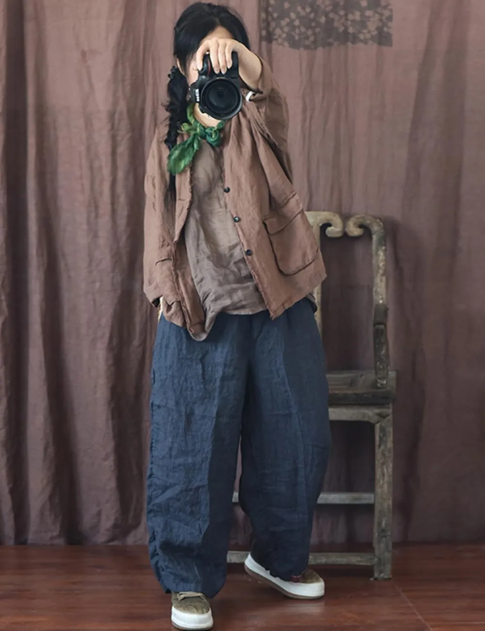 NFYM Womens Fall Linen Jacket Hippie Frayed Raw Hem Outerwear Clothes Lightweight Coats with Pockets