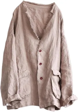 NFYM Womens Fall Linen Jacket Hippie Frayed Raw Hem Outerwear Clothes Lightweight Coats with Pockets
