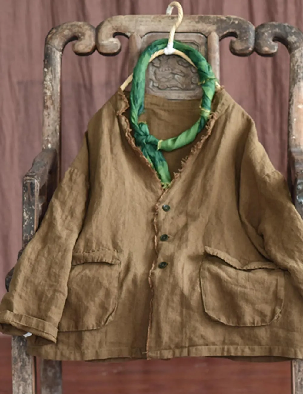 NFYM Womens Fall Linen Jacket Hippie Frayed Raw Hem Outerwear Clothes Lightweight Coats with Pockets