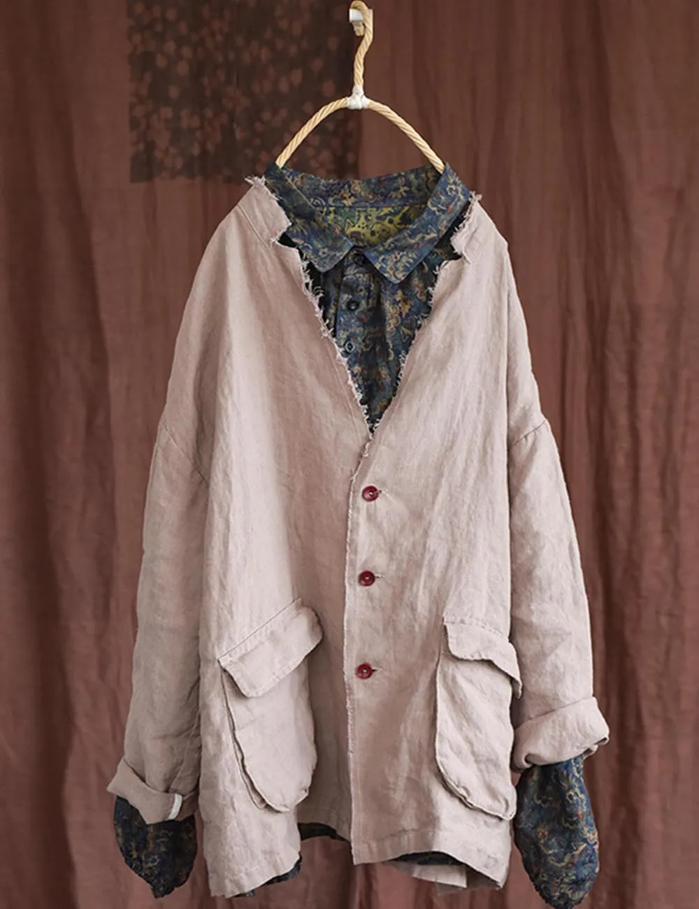 NFYM Womens Fall Linen Jacket Hippie Frayed Raw Hem Outerwear Clothes Lightweight Coats with Pockets