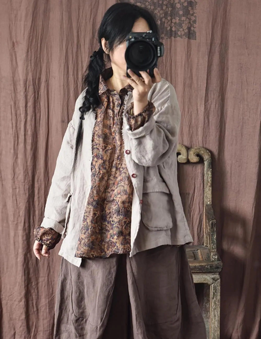 NFYM Womens Fall Linen Jacket Hippie Frayed Raw Hem Outerwear Clothes Lightweight Coats with Pockets