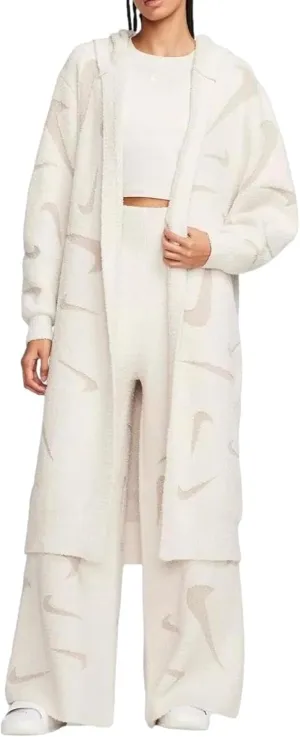 Nike Women's Sportswear Phoenix Cozy Boucl Loose Long Knit Cardigan (Ivory, Medium)