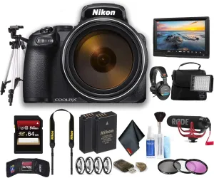 Nikon COOLPIX P1000 Digital Camera (26522) Professional Bundle with Bag, Extra Battery, LED Light, Mic, Filters, Tripod, Monitor and More - (International Model) (Renewed)