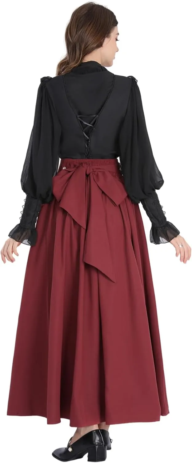 NSPSTT Victorian Skirt for Women Flowy Maxi Skirts High Waisted Ren Faire Skirt Purple