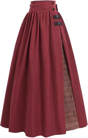 NSPSTT Victorian Skirt for Women Flowy Maxi Skirts High Waisted Ren Faire Skirt Purple