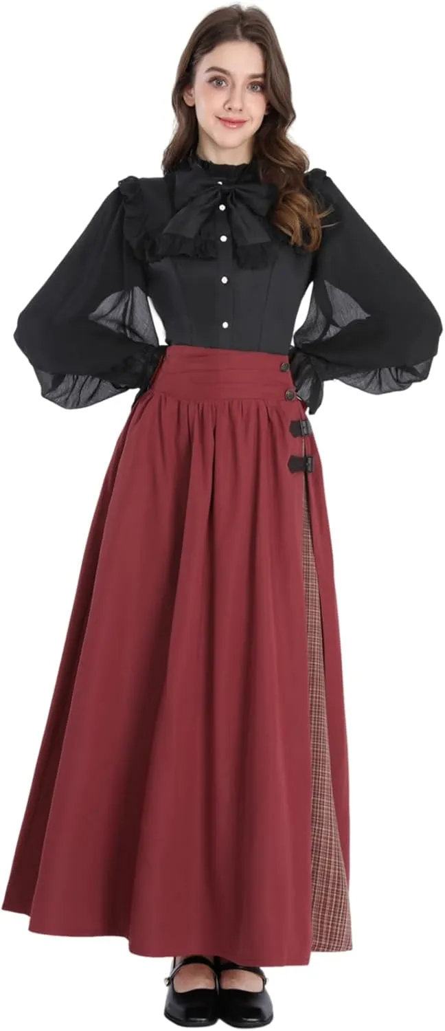NSPSTT Victorian Skirt for Women Flowy Maxi Skirts High Waisted Ren Faire Skirt Purple