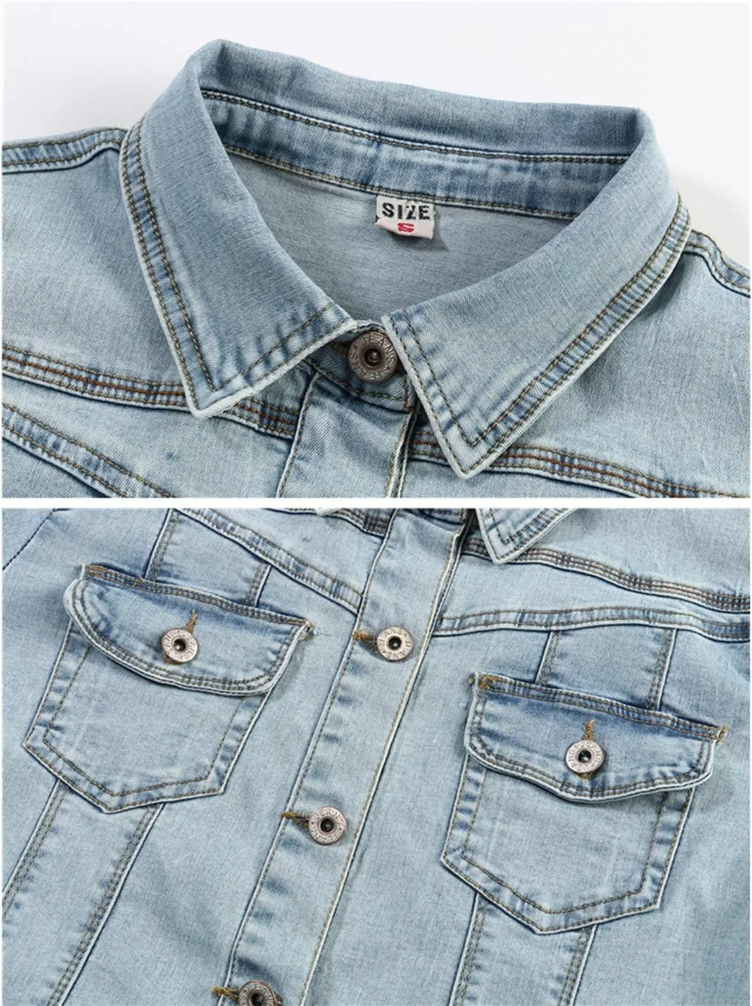 Omoone Women's Summer Short Sleeve Slim Crop Denim Trucker Jacket Jean Coat Tops