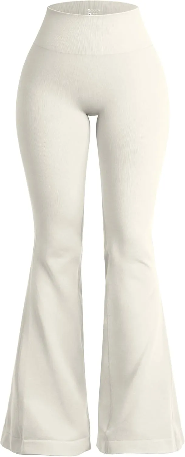 OQQ Women's Flared Pants High Waisted Yoga Leggings Stretchy Bell Buttom Wide Leg