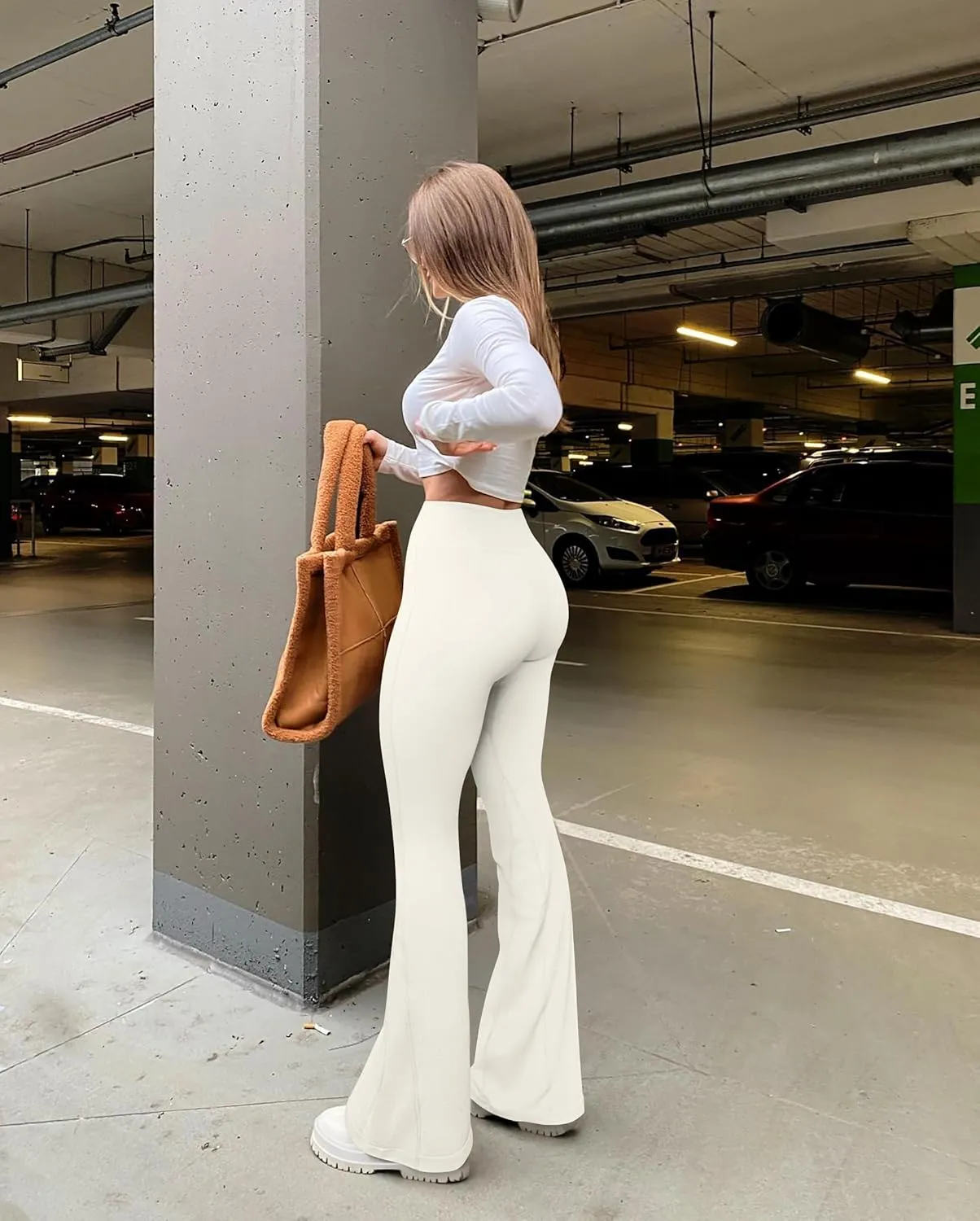 OQQ Women's Flared Pants High Waisted Yoga Leggings Stretchy Bell Buttom Wide Leg
