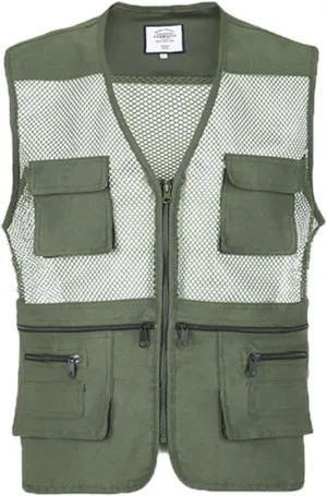 Outdoor Cargo Vest for Men Lightweight Mesh Work Safari Fishing Vests Plus Size Multi Pockets Zip Travel Hiking Vest