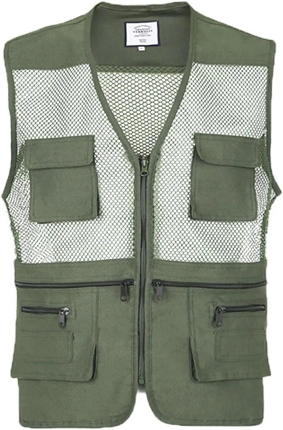 Outdoor Cargo Vest for Men Lightweight Mesh Work Safari Fishing Vests Plus Size Multi Pockets Zip Travel Hiking Vest