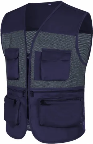 Outdoor Cargo Vest for Men Lightweight Mesh Work Safari Fishing Vests Plus Size Multi Pockets Zip Travel Hiking Vest