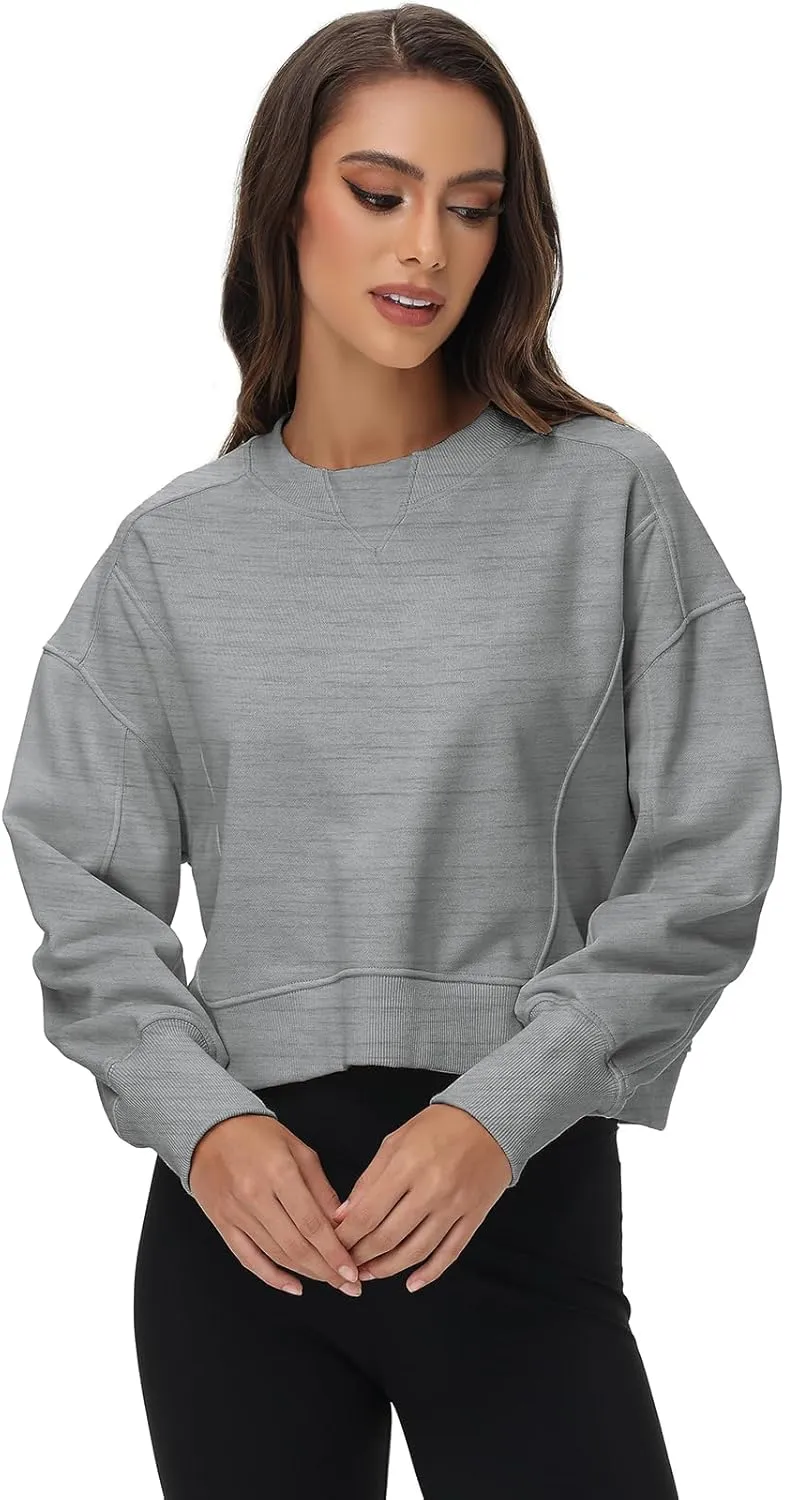 Oymyakon Womens Oversized Cropped Sweatshirts Crew Neck Long Sleeve Pullover Sweater Fall Fashion Clothes