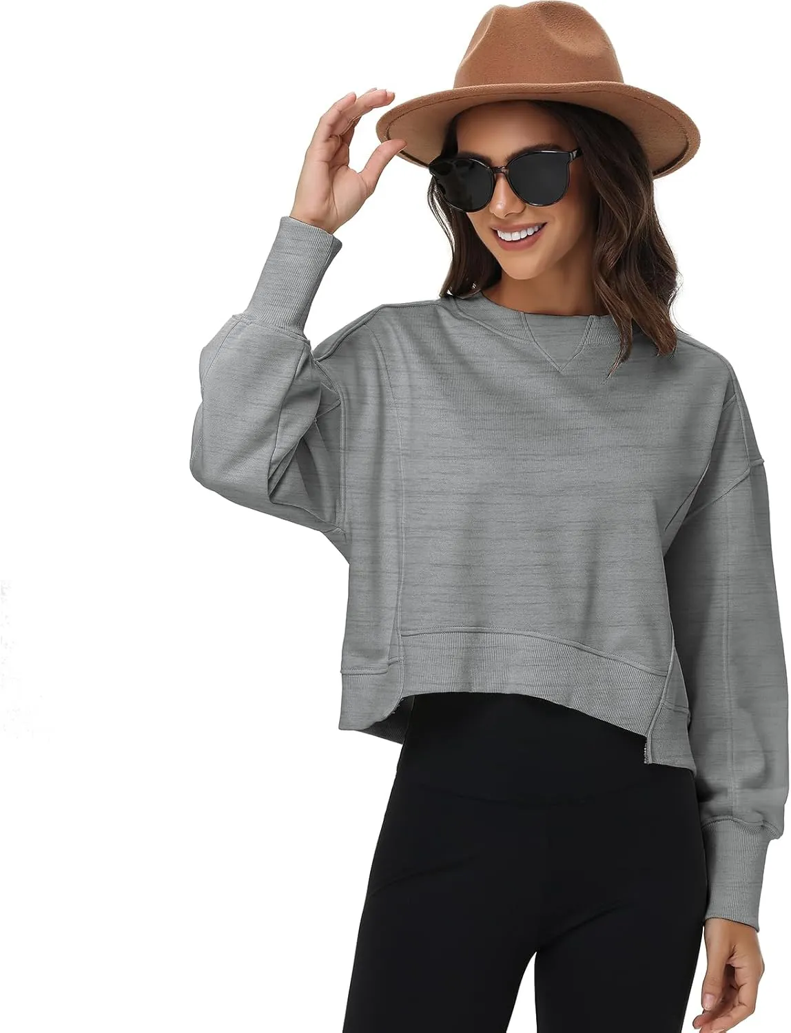Oymyakon Womens Oversized Cropped Sweatshirts Crew Neck Long Sleeve Pullover Sweater Fall Fashion Clothes