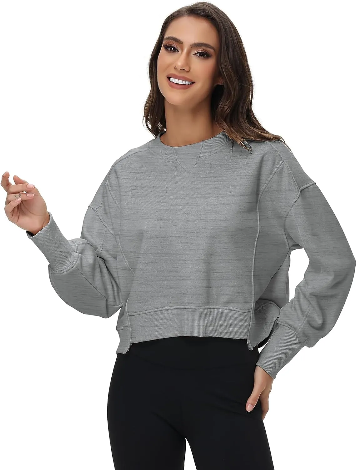 Oymyakon Womens Oversized Cropped Sweatshirts Crew Neck Long Sleeve Pullover Sweater Fall Fashion Clothes