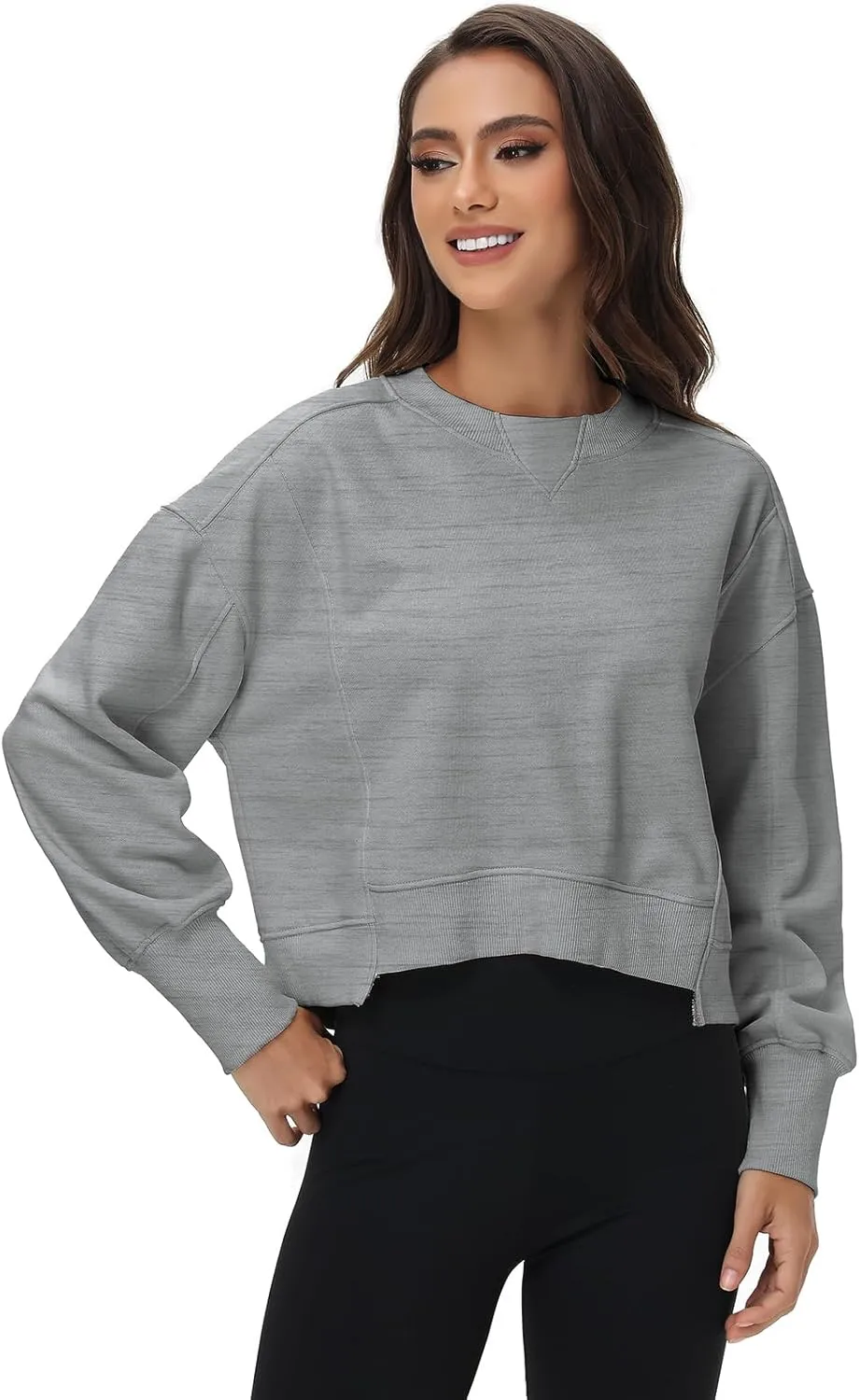 Oymyakon Womens Oversized Cropped Sweatshirts Crew Neck Long Sleeve Pullover Sweater Fall Fashion Clothes