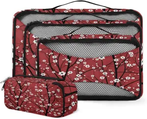 Packing Cubes 4 Pack Cherry Blossom Tree Travel Packing Bags Individual Carry on Suitcases Underwear Luggage Mesh Organizer Packing Cubes Set for Travel Bag Backpack