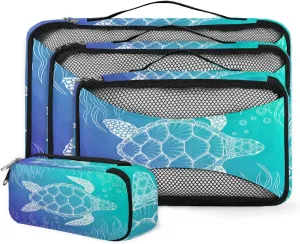 Packing Cubes 4 Pack Sea Turtle Art Painting Travel Packing Bags Individual Carry on Suitcases Underwear Luggage Mesh Organizer Packing Cubes Set for Travel Bag Backpack
