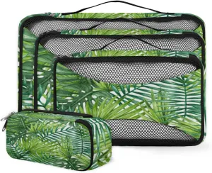 Packing Cubes 4 Pack Watercolor Tropical Palm Leaves Monstera Travel Packing Bags Individual Carry on Suitcases Underwear Luggage Mesh Organizer Packing Cubes Set for Travel Bag Backpack