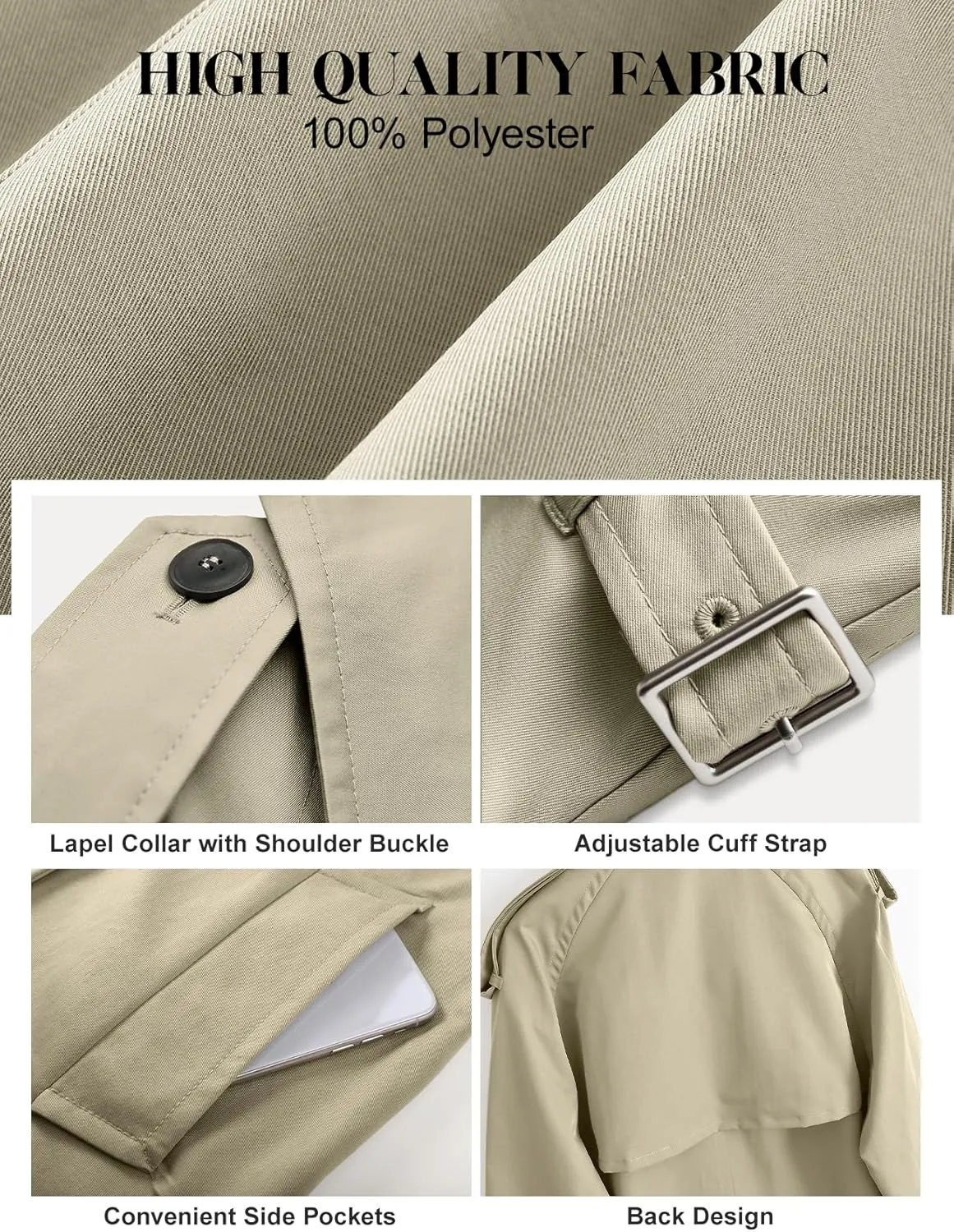 PEHMEA Women's Crop Double Breasted Trench Coat with Pockets, 2025 Spring Casual Trendy Work Office Travel Short Jackets