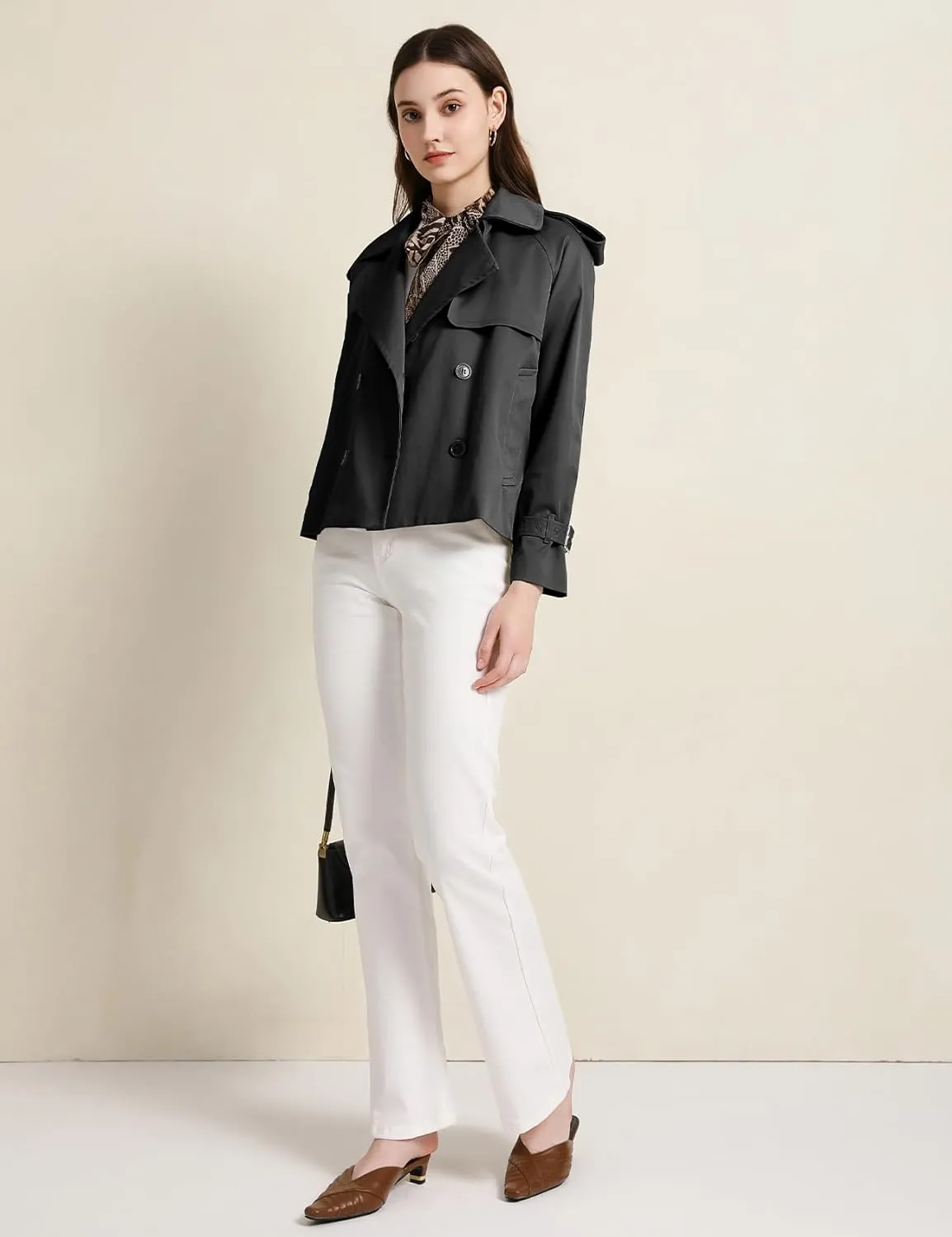 PEHMEA Women's Crop Double Breasted Trench Coat with Pockets, 2025 Spring Casual Trendy Work Office Travel Short Jackets
