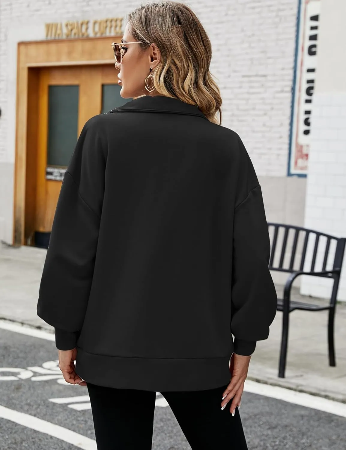 PEHMEA Womens Oversized Half Zip Pullover Long Sleeve Sweatshirt Quarter Zip Hoodie Trendy Sweater Fall Y2K Clothes