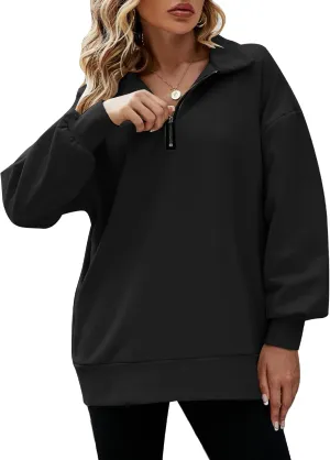 PEHMEA Womens Oversized Half Zip Pullover Long Sleeve Sweatshirt Quarter Zip Hoodie Trendy Sweater Fall Y2K Clothes