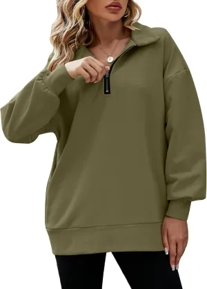 PEHMEA Womens Oversized Half Zip Pullover Long Sleeve Sweatshirt Quarter Zip Hoodie Trendy Sweater Fall Y2K Clothes