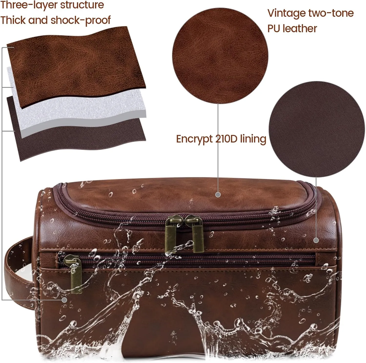 Personalized Toiletry Bag for Men Personalized PU Leather Toiletry Bag Engraved Name Initials Water Resistant Gift for Travel Christmas weddings (Style02)
