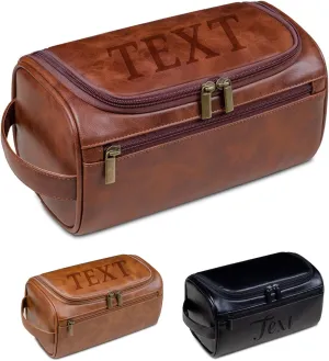 Personalized Toiletry Bag for Men Personalized PU Leather Toiletry Bag Engraved Name Initials Water Resistant Gift for Travel Christmas weddings (Style02)
