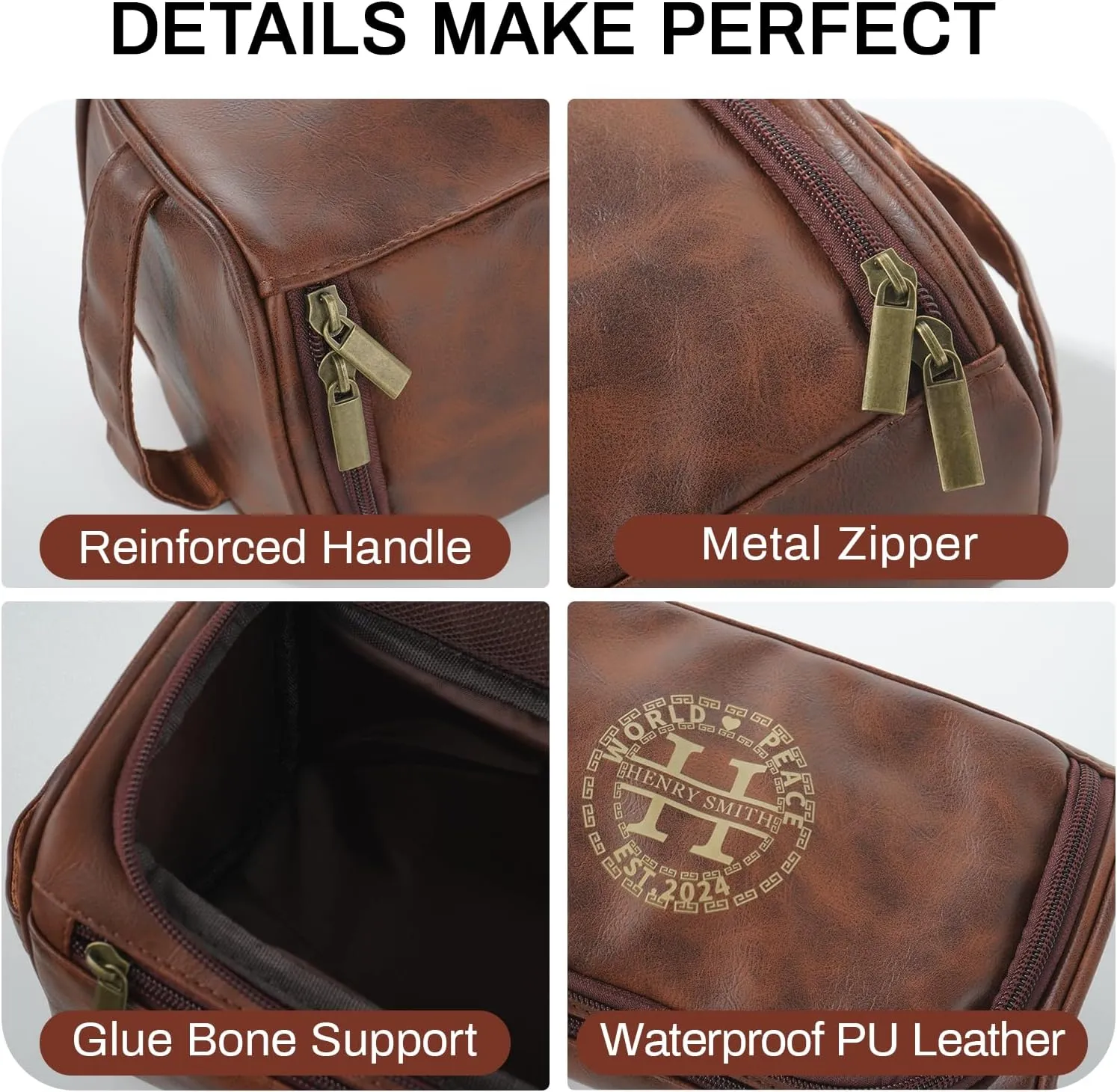 Personalized Toiletry Bag for Men Personalized PU Leather Toiletry Bag Engraved Name Initials Water Resistant Gift for Travel Christmas weddings (Style02)
